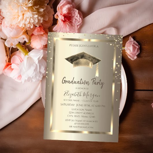 Invitation Gold Diamonds Frame, Aquarelle Casquette or