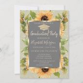 Invitation Gold Diamonds Sunflowers Graduation (Devant)