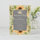 Invitation Gold Diamonds Sunflowers Graduation (Debout devant)