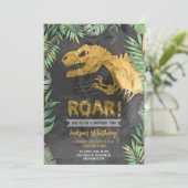 Invitation Gold Dinosaur Roar anniversaire (Debout devant)