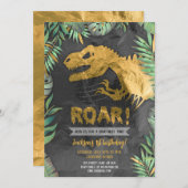 Invitation Gold Dinosaur Roar anniversaire (Devant / Derrière)