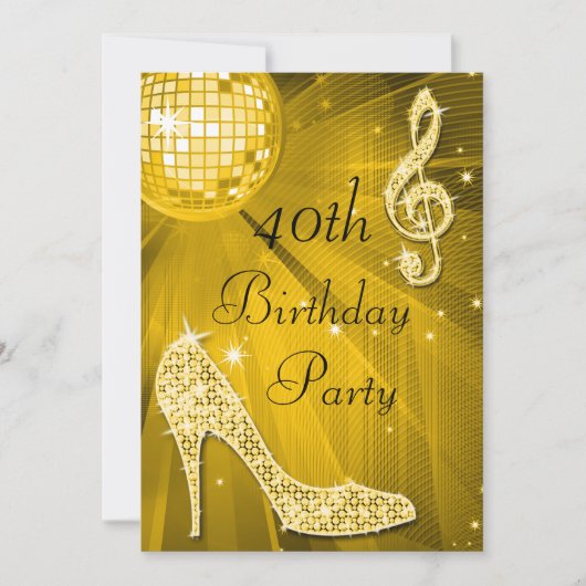 Invitation Gold Disco Ball and Heels 40e anniversaire (Devant)