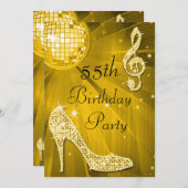 Invitation Gold Disco Ball and Heels 55e anniversaire (Devant / Derrière)