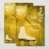 Invitation Gold Disco Ball and Roller Skates 18e anniversaire (Devant / Derrière)