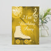 Invitation Gold Disco Ball and Roller Skates 21e anniversaire (Debout devant)