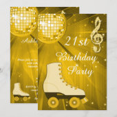 Invitation Gold Disco Ball and Roller Skates 21e anniversaire (Devant / Derrière)