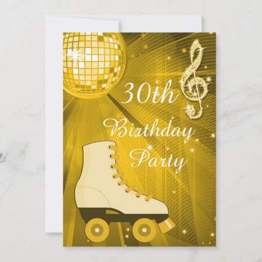 Invitation Gold Disco Ball and Roller Skates 30e anniversaire (Devant)
