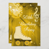 Invitation Gold Disco Ball and Roller Skates 50e anniversaire (Devant / Derrière)