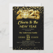 Invitation Gold Disco Ball Cheers New Years Eve Party 2025 (Devant)