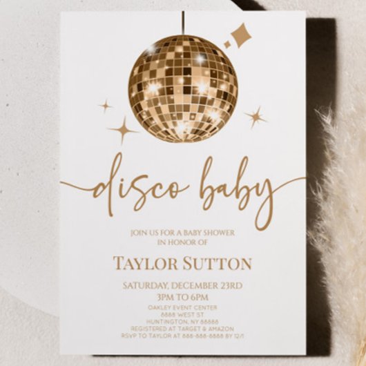 Invitation Gold Disco Ball Disco Baby shower