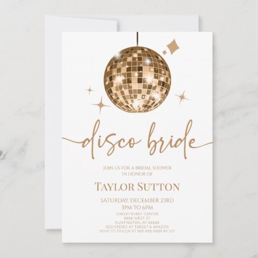 Invitation Gold Disco Ball Disco Bride Fête des mariées (Devant)