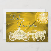 Invitation Gold Disco Ball, Princess Coach & Horses Sweet 16 (Devant)