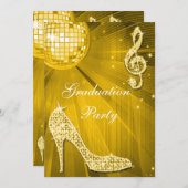 Invitation Gold Disco Ball Sparkle Heels Graduation (Devant / Derrière)
