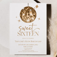 Invitation Gold Disco Ball Sweet sixteen 16ème anniversaire