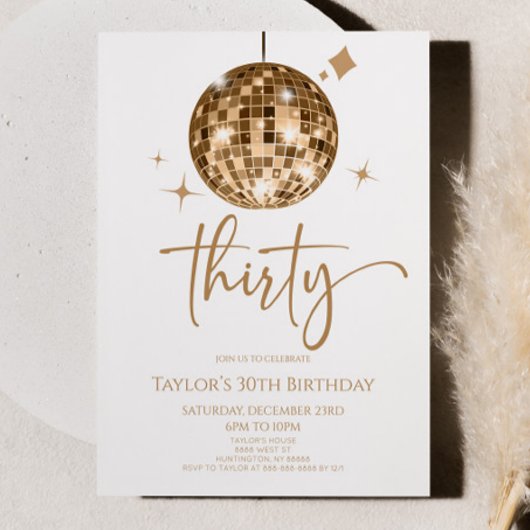 Invitation Gold Disco Ball Trente fête d'anniversaire