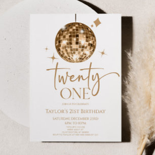 Invitation Gold Disco Ball Twenty One 21e fête d'anniversaire