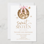 Invitation Gold Disco Bow Sweet sixteen 16ème anniversaire (Devant)