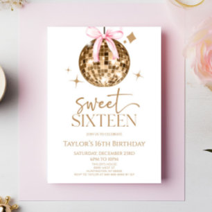 Invitation Gold Disco Bow Sweet sixteen 16ème anniversaire
