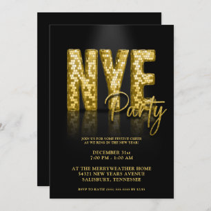 Invitation Gold Disco Parties scintillant New Years Eve Party