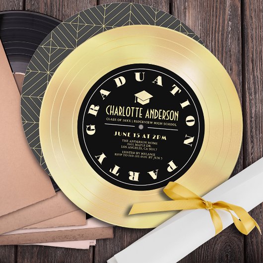 Invitation Gold Disk/Vinyl Record Graduation Party