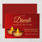 Invitation Gold Diyas sur rouge (Devant / Derrière)