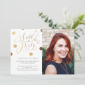 Invitation Gold Dots Faisons la fête Adulte Photo d'anniversa (Debout devant)