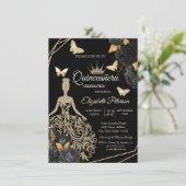 Invitation Gold Dress,Butterfly Black Roses Quinceañera (Debout devant)