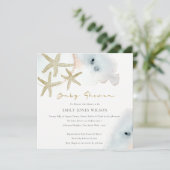 Invitation Gold Dusky Blue Peach Beach Starfish Baby shower (Debout devant)