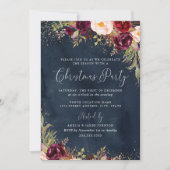 Invitation Gold Dust Burgundy Navy Floral Noël (Devant)