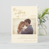Invitation Gold écriture Cream Ivory Modern Photo Mariage (Debout devant)