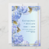 Invitation Gold Edged Blue Hydrangea Gilded Leaf Frame (Devant)