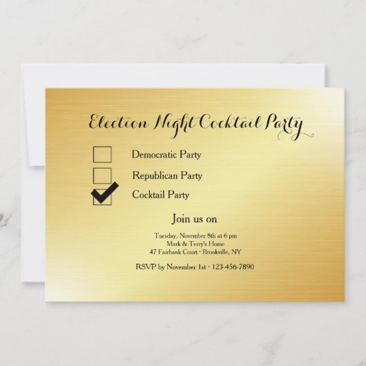 Invitation Gold Election Night Cocktail Party (Devant)