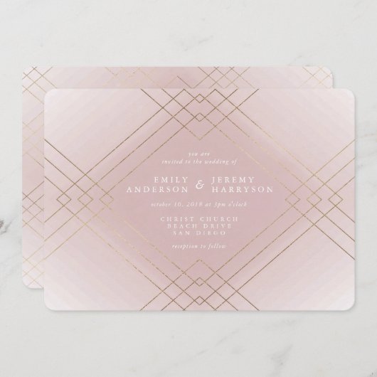 Invitation Gold Elegance rose Diamant Gatsby Mariage (Devant / Derrière)