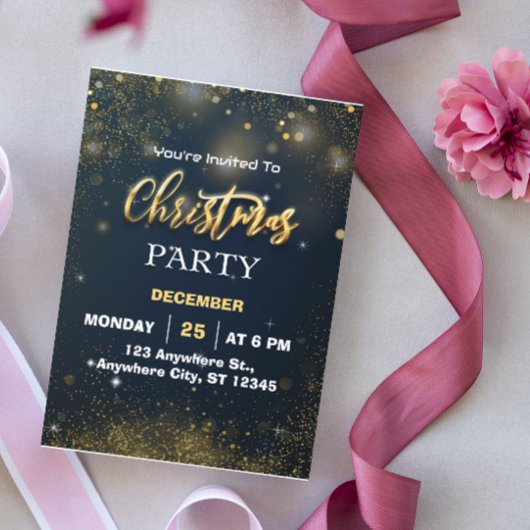 Invitation Gold Elegant Christmas Party