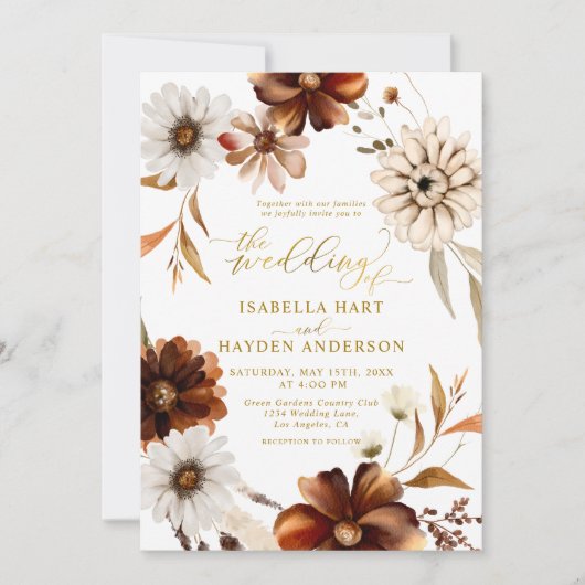 Invitation Gold Elegant Chute Boho Terracotta Mariage neutre (Devant)