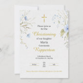 Invitation Gold Elegant Floral Gold Cross Baptism (Devant)