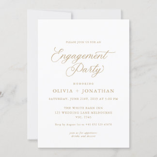 Invitation Gold Elegant Moderne Calligraphie Partie d'engagem