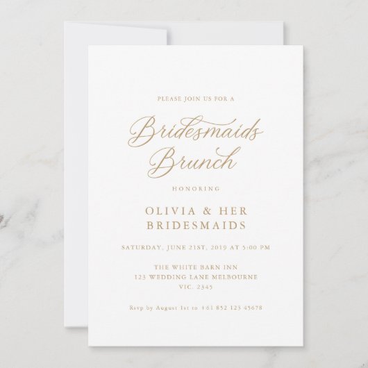 Invitation Gold Elegant Moderne Script Bridesmaitres Brunch (Devant)