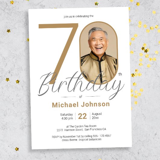 Invitation Gold Elegant Photo 70th Birthday Party