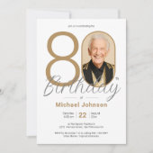 Invitation Gold Elegant Photo 80th Birthday Party (Devant)