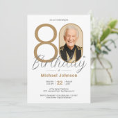 Invitation Gold Elegant Photo 80th Birthday Party (Debout devant)