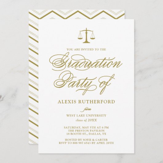 Invitation Gold Elegant Script Law School Graduation (Devant / Derrière)