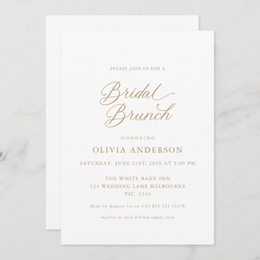 Invitation Gold Elegant Script moderne Brunch nuptial (Devant / Derrière)