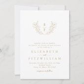 Invitation Gold Elegant Simple Cerise Blossom Monogramme Wrea (Devant)