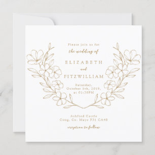 Invitation Gold Elegant Simple Cherry Blooming Fleur Wreath