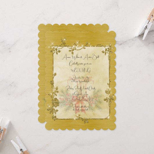 Invitation Gold Elegant Sparkly Frame After Christmas Wedding (Devant/Arrière en situation)