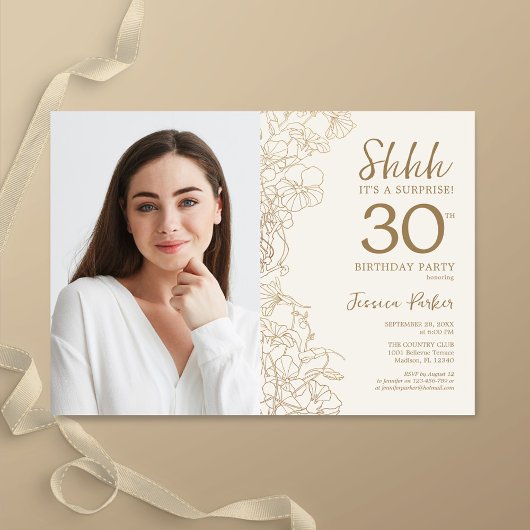 Invitation Gold Elegant Surprise Photo 30e anniversaire