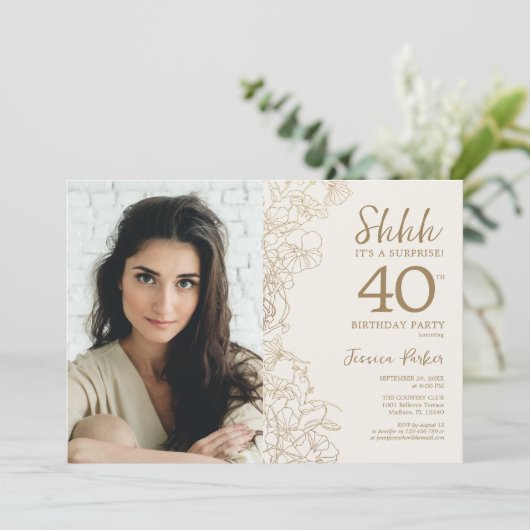 Invitation Gold Elegant Surprise Photo 40e anniversaire (Debout devant)