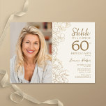 Invitation Gold Elegant Surprise Photo 60e anniversaire<br><div class="desc">La crème d'or florale surprise 60e anniversaire invitation fête avec votre photo sur le devant de la carte. Design moderne élégant avec accents de dessin botanique et police de script de typographie. Carte invitation simple et tendance, parfaite pour une célébration anniversaire élégante. Peut être customisé à n'importe quel âge. Invitations...</div>