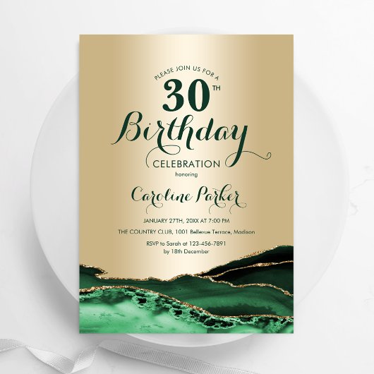 Invitation Gold Emerald Green Agate 30e anniversaire